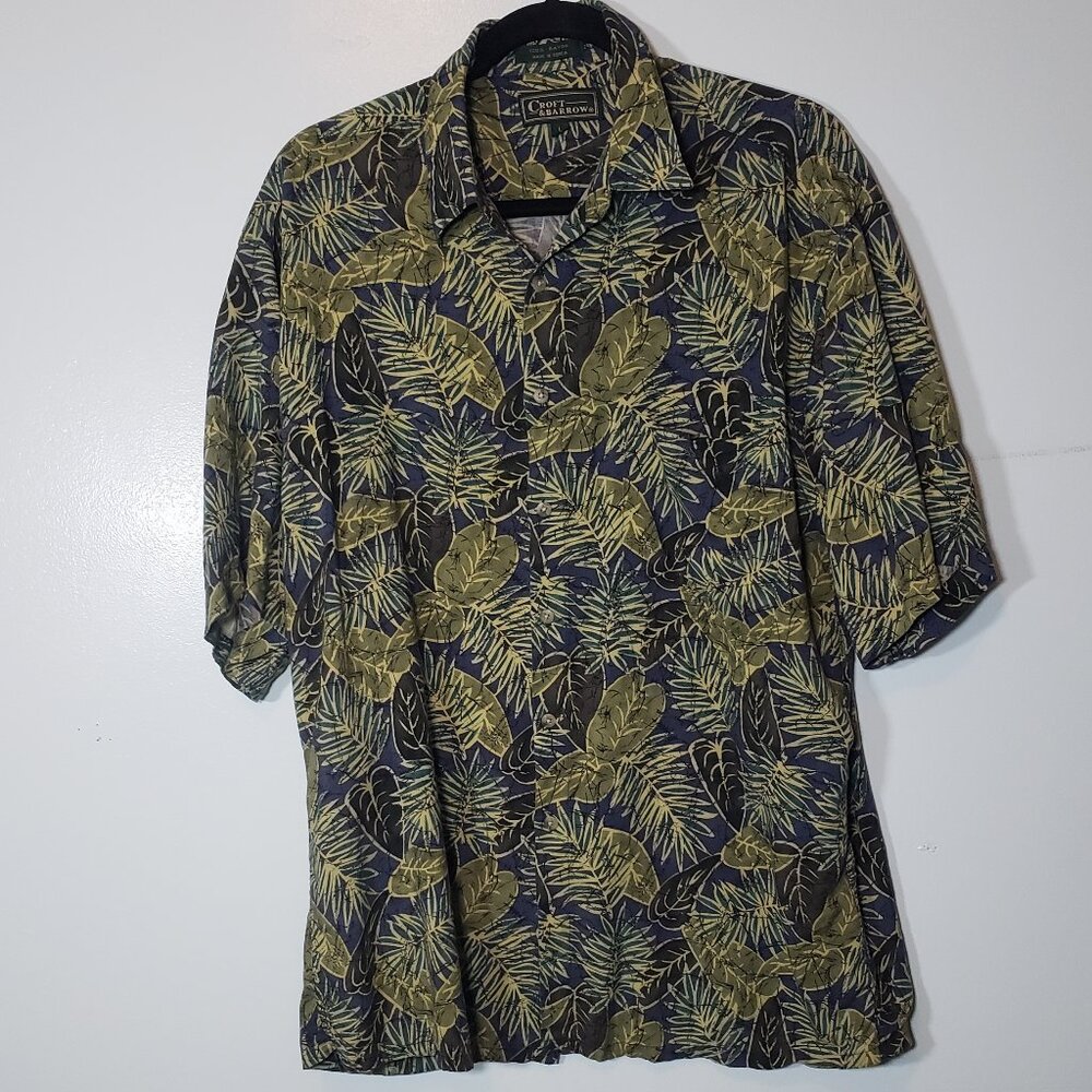 Croft & Barrow Sz L Mens Blue/green Hawaiian Tropical Shirt Short Sleeve Vintage
